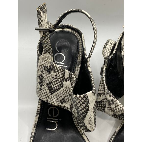 CALVIN KLEIN Women's Black-White Qeelin Snake Square-Toe Heeled Sandals SZ 6.5 - Picture 4 of 13